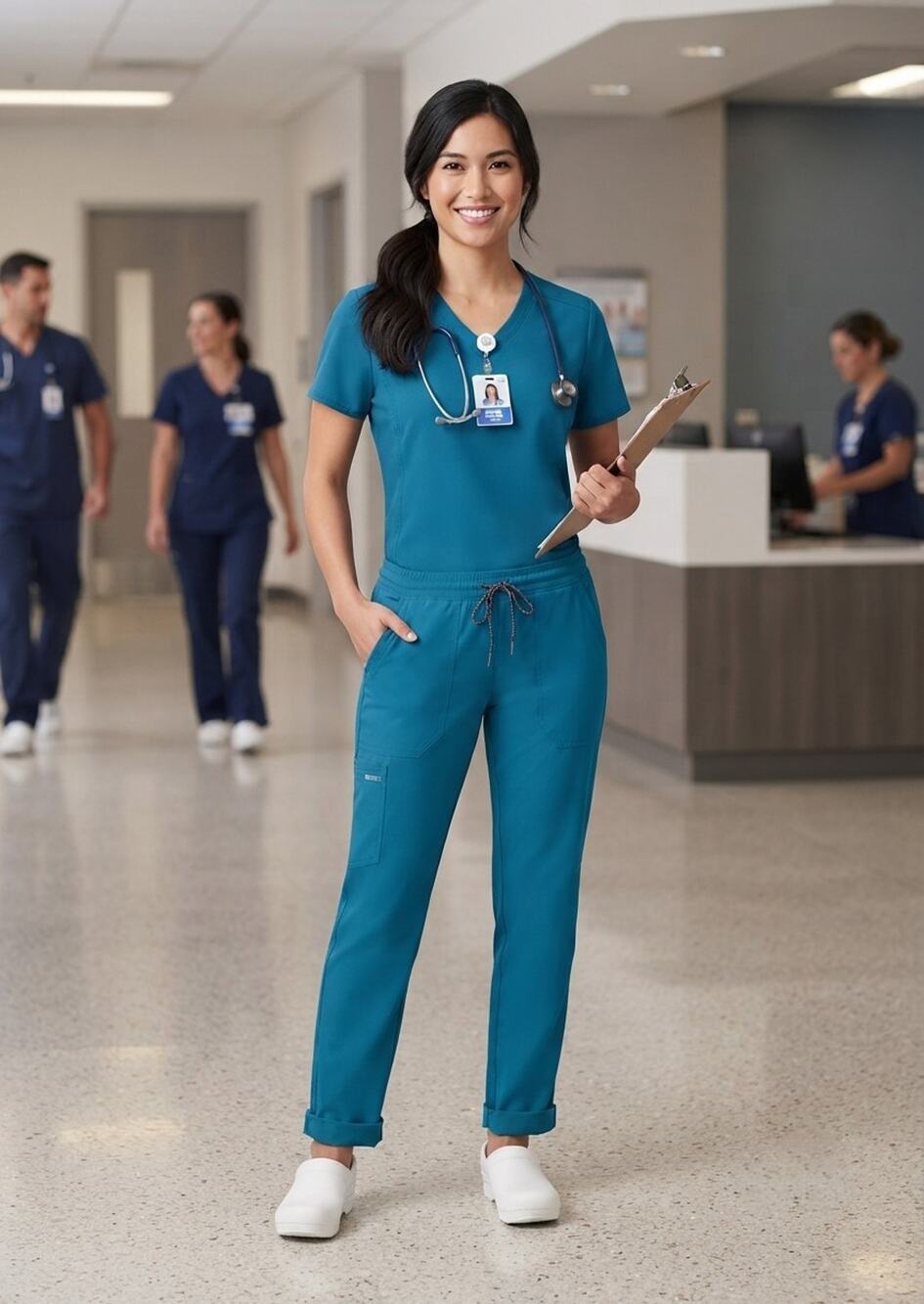 Greys Anatomy by Barco Women Active Spandex Stretch Scrub Pants Size L Teal Blue